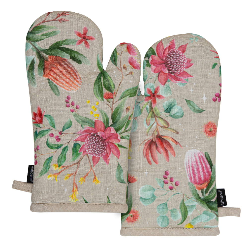 Ashdene Twinkling Blooms Set Of 2 Oven Mitts