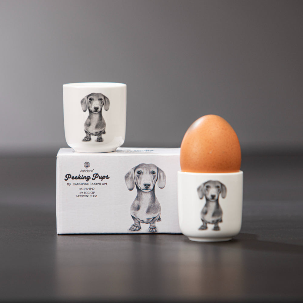 Ashdene Peeking Pups Dachshund Set of 2 Egg Cups
