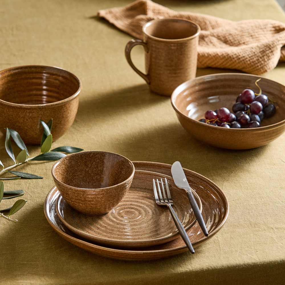 rustic ribbed moody stoneware sand beige plates, bowls and mug - Robins Kitchen