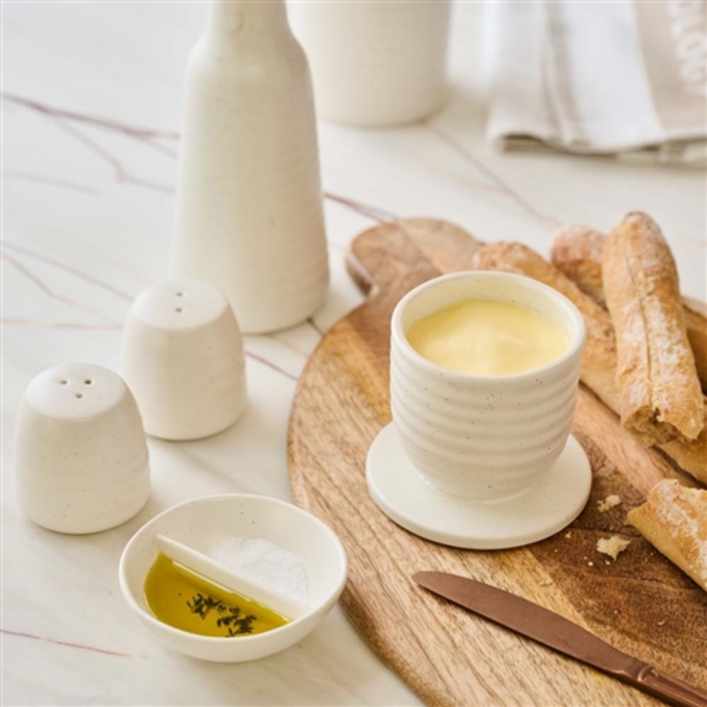 Kitchen display with the Ecology salt dish holding salt and olive oil.