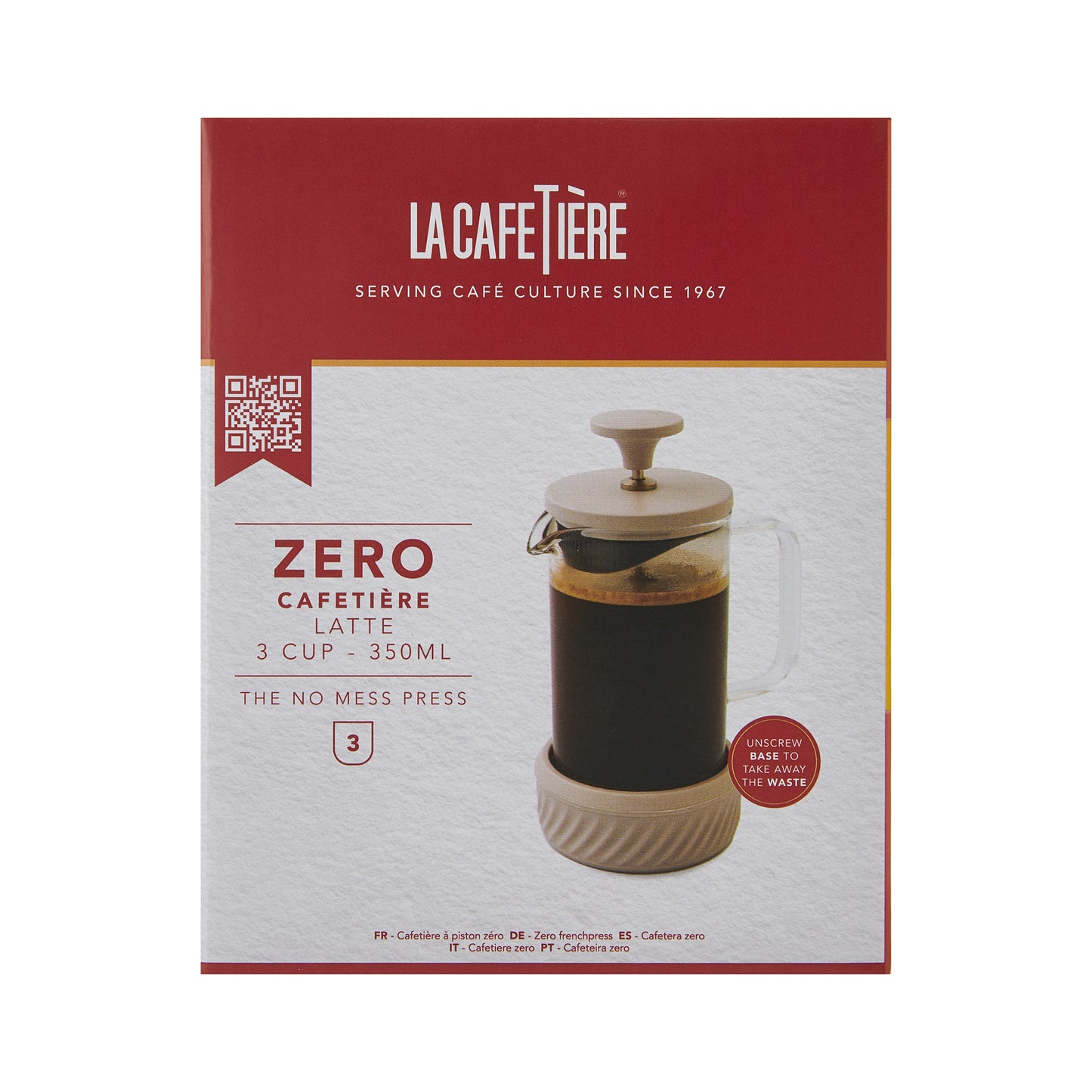 La cafetiere Zero Three Cup Glass cafetiere