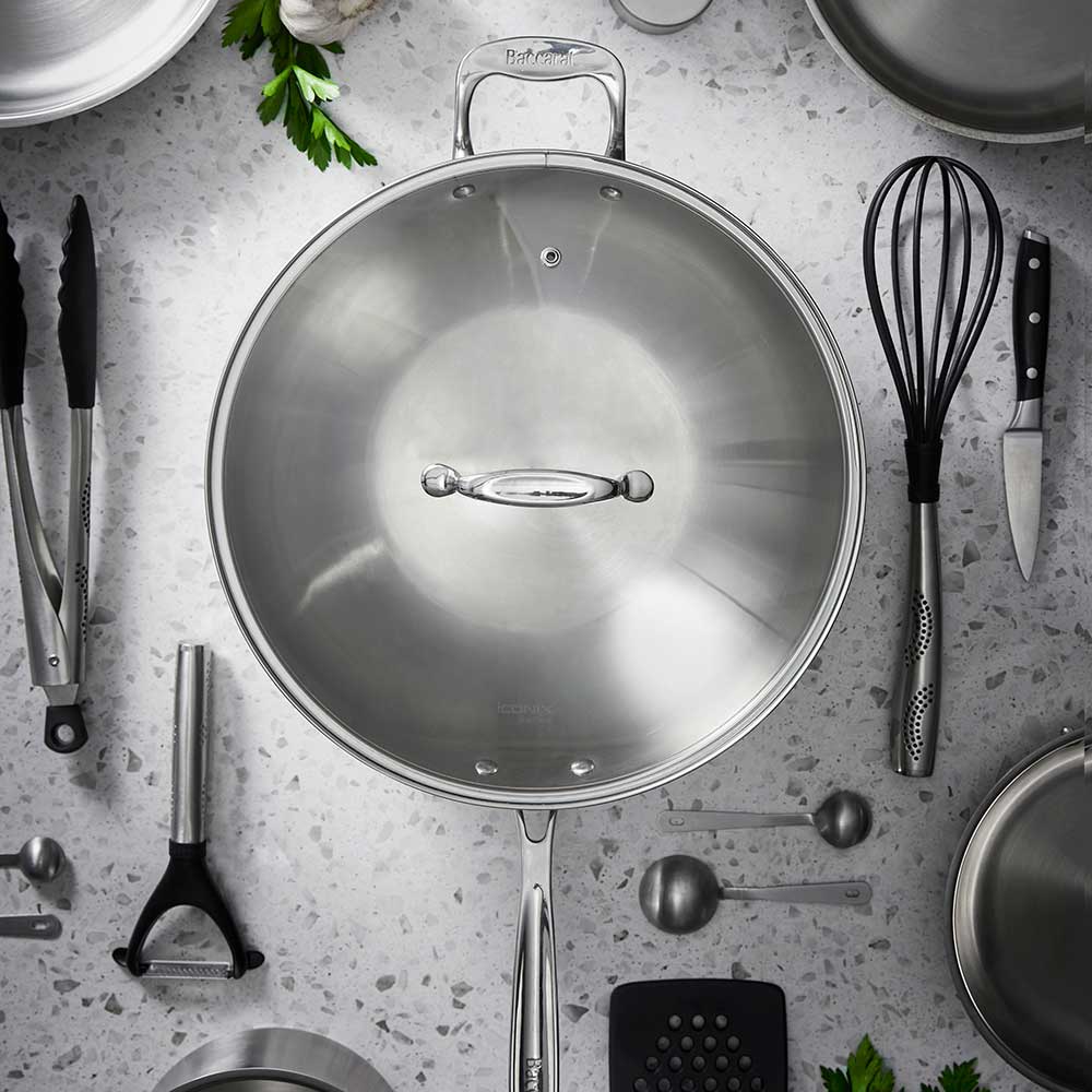 Baccarat iconiX Stainless Steel Wok with Lid & Helper Handle 32cm at Robins Kitchen