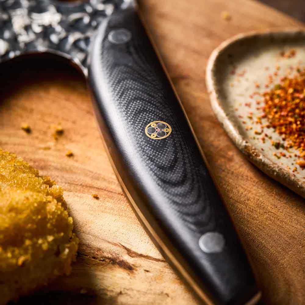 Baccarat KUROI KIBA Moon Knife 17.5cm detail image of handle at Robins Kitchen