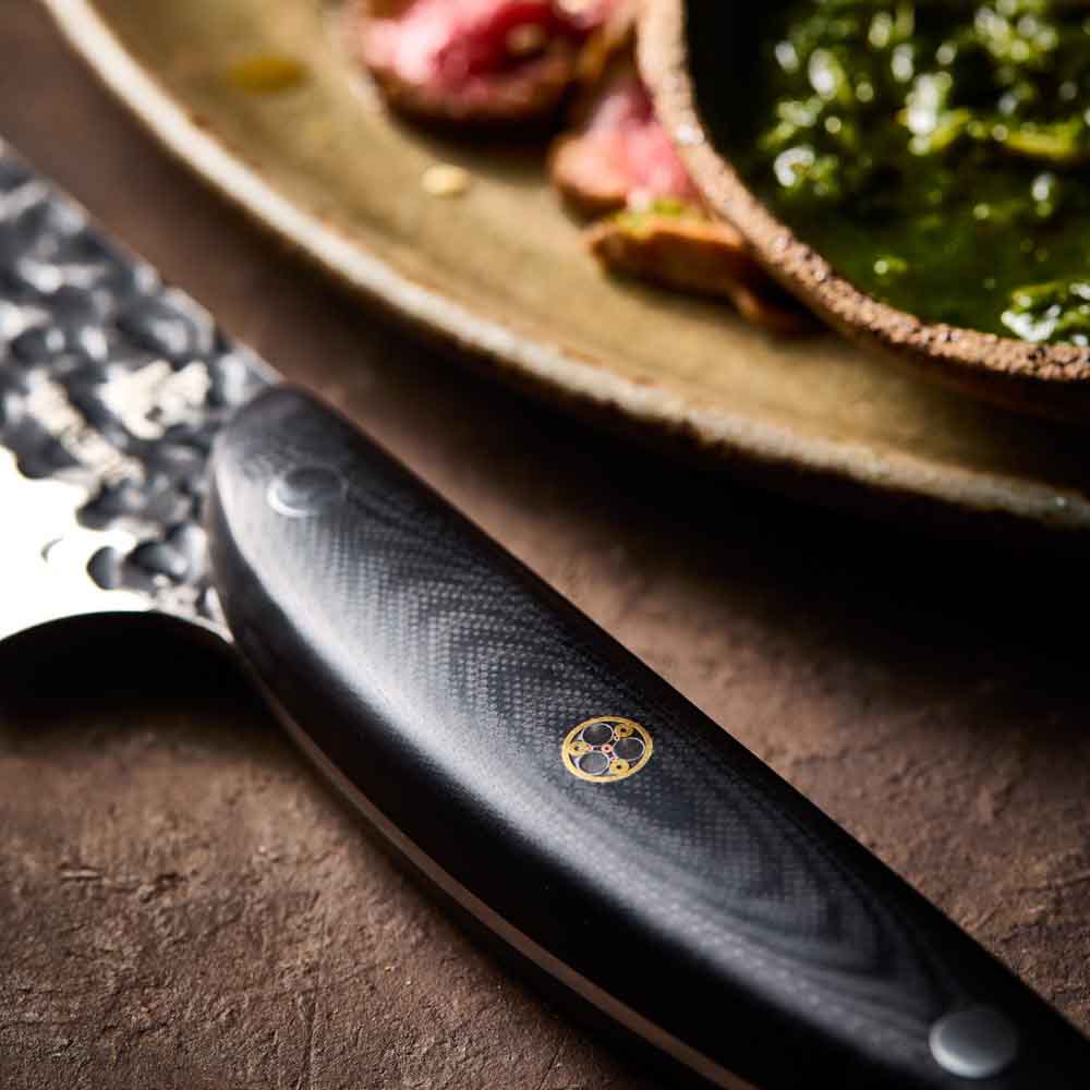 Baccarat KUROI KIBA Chefs Knife 20cm detail image of handle at Robins Kitchen