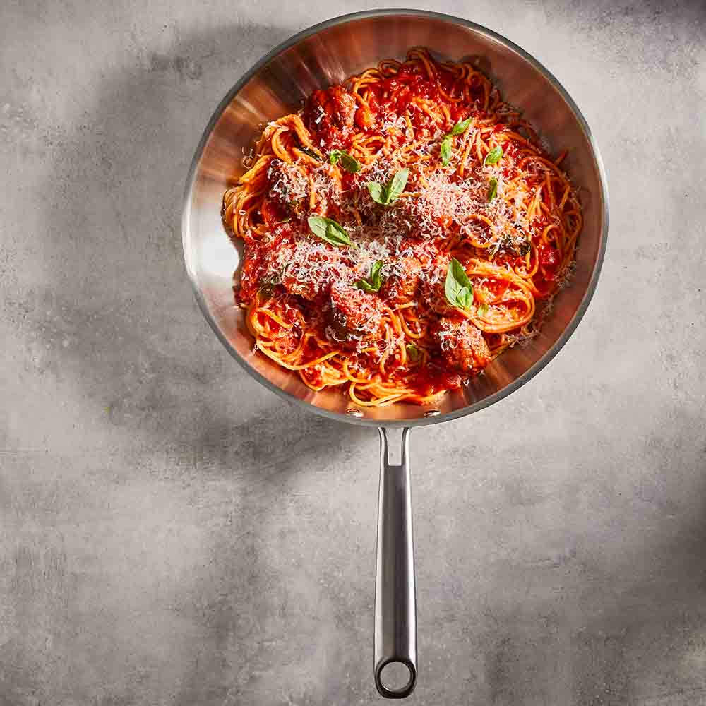 Baccarat Gourmet Stainless Steel Frypan 30cm with spaghetti bolognaise at Robins Kitchen