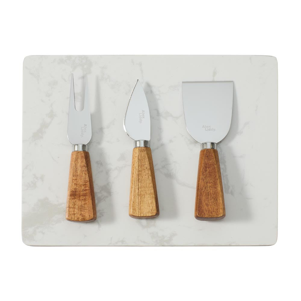 Alex Liddy Slate & Co Marble Serving Board with Set of 3 Cheese Knives