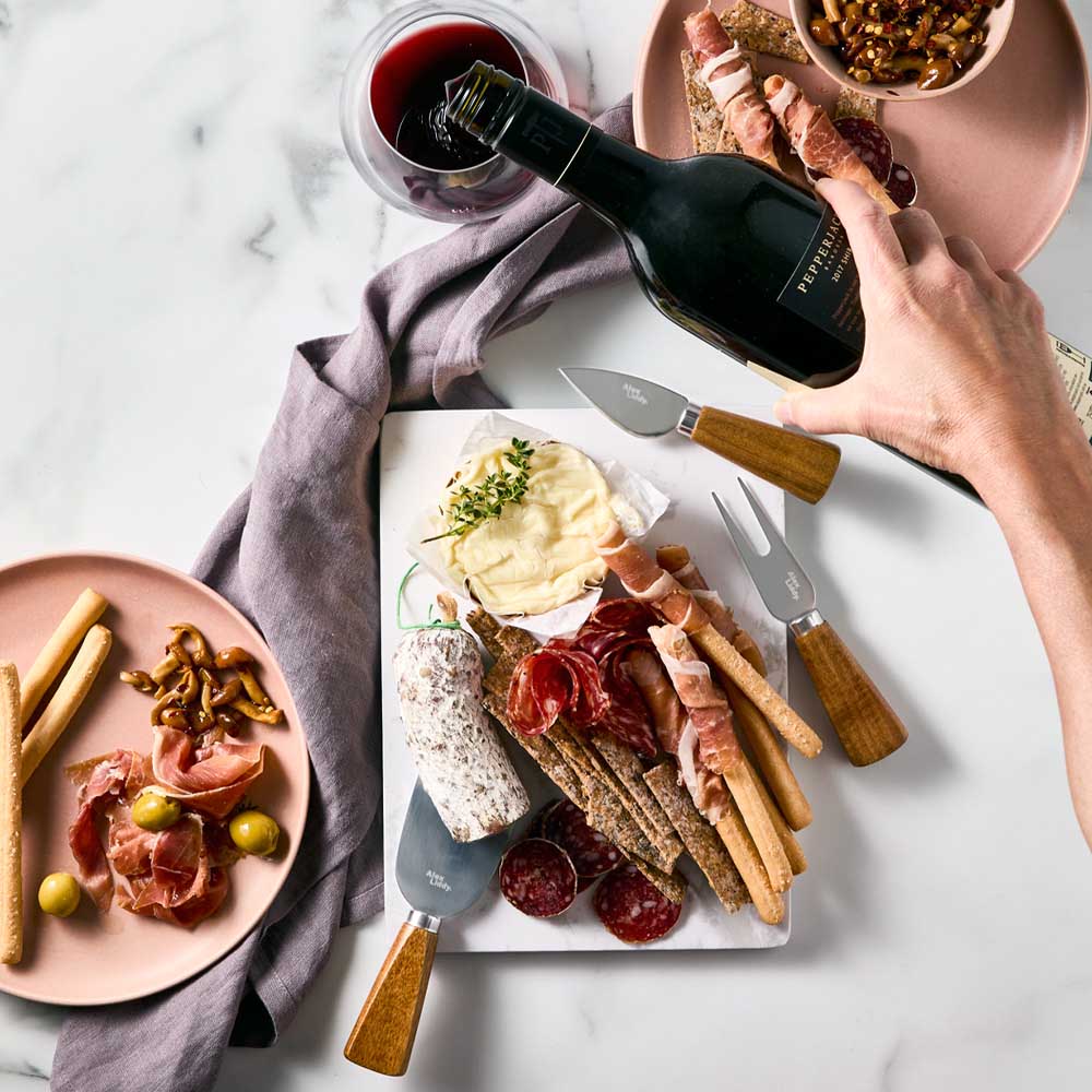 Marble Serving Board with 3 Cheese Knives and charcuterie - Robins Kitchen