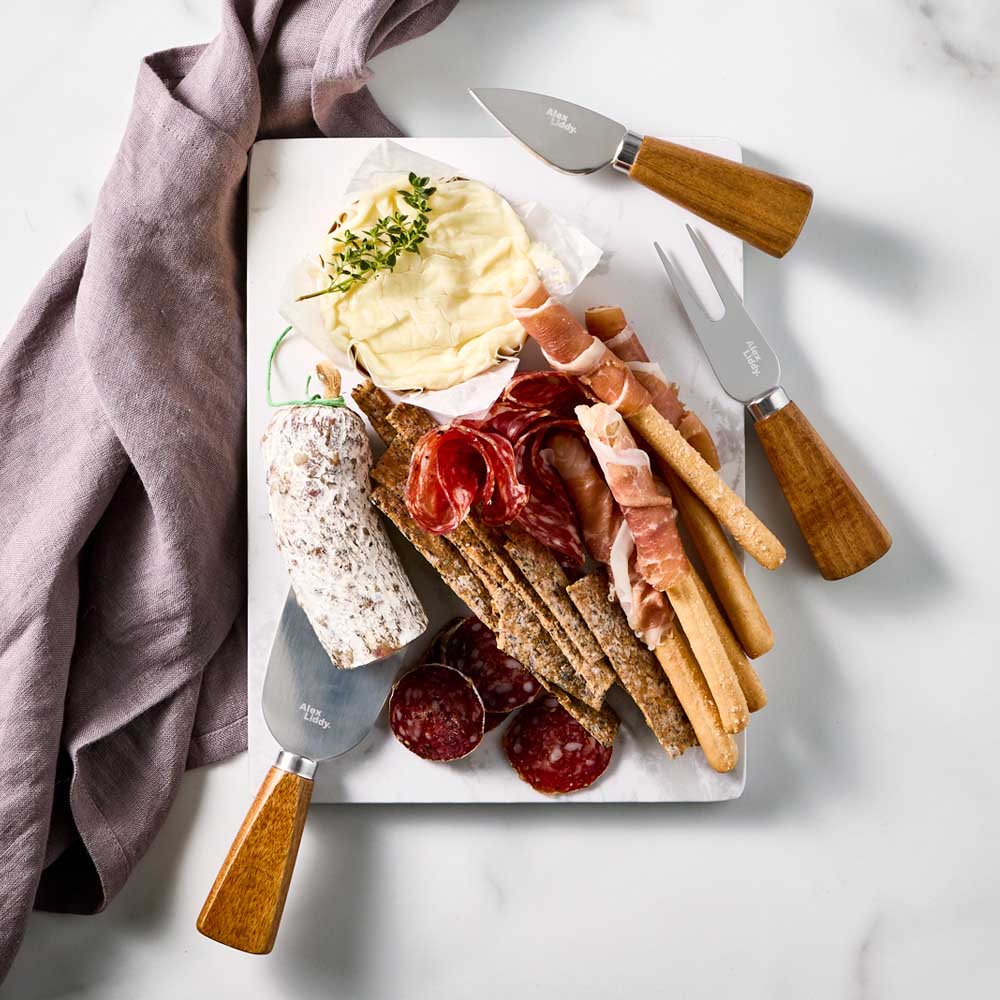 Marble Serving Board with 3 Cheese Knives and charcuterie - Robins Kitchen