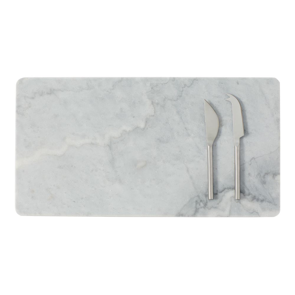 Alex Liddy Slate & Co Long Marble Serving Board with Set of 2 Cheese Knives - Robins Kitchen