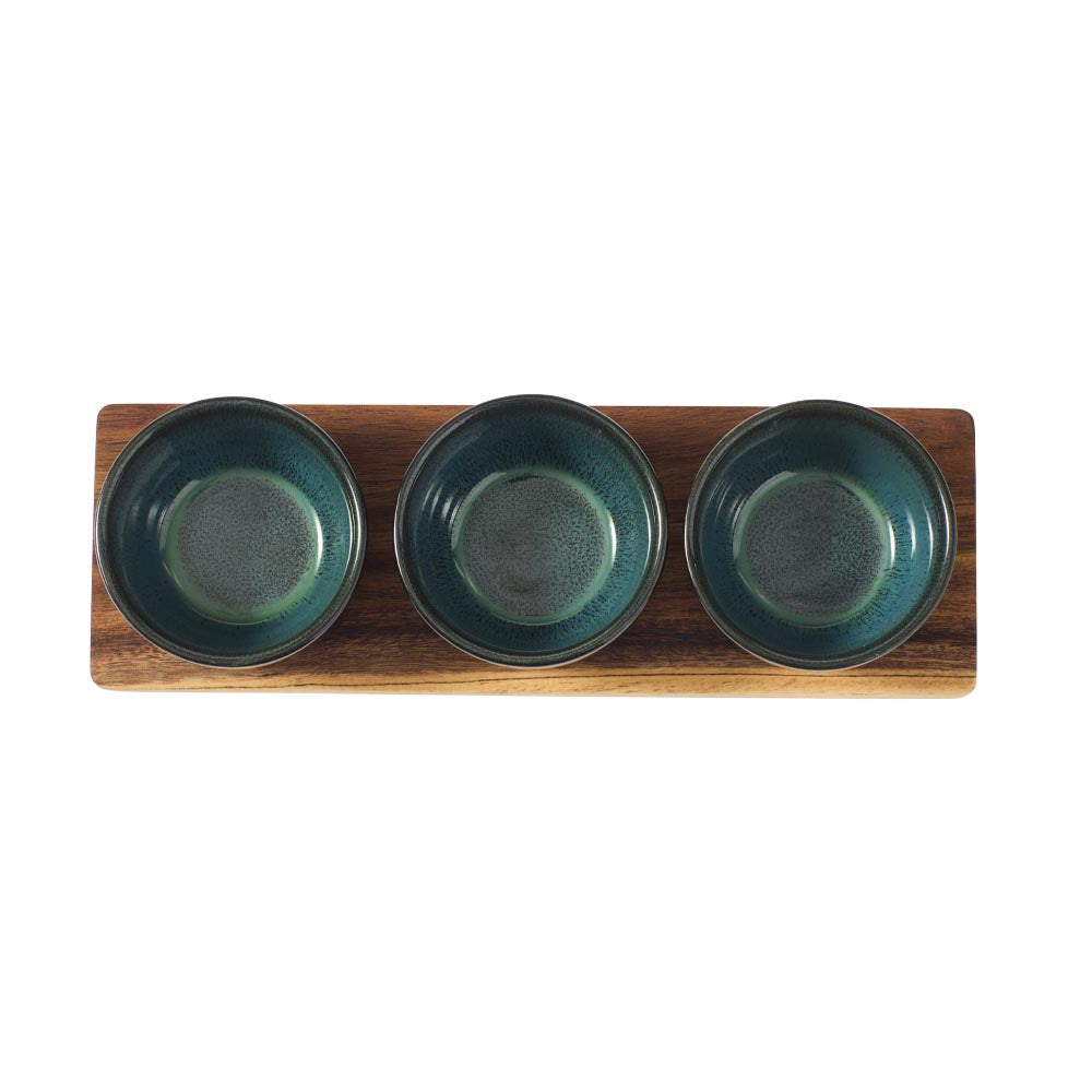 Alex Liddy Slate & Co Serving Board with Set of 3 Green Bowls - Robins Kitchen