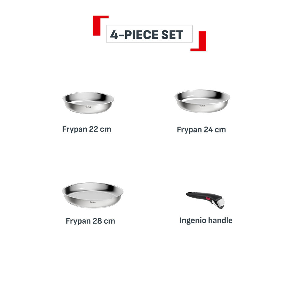 Tefal Ingenio Emotion+ Induction Uncoated Stainless Steel 4 Piece Induction Frypan Set
