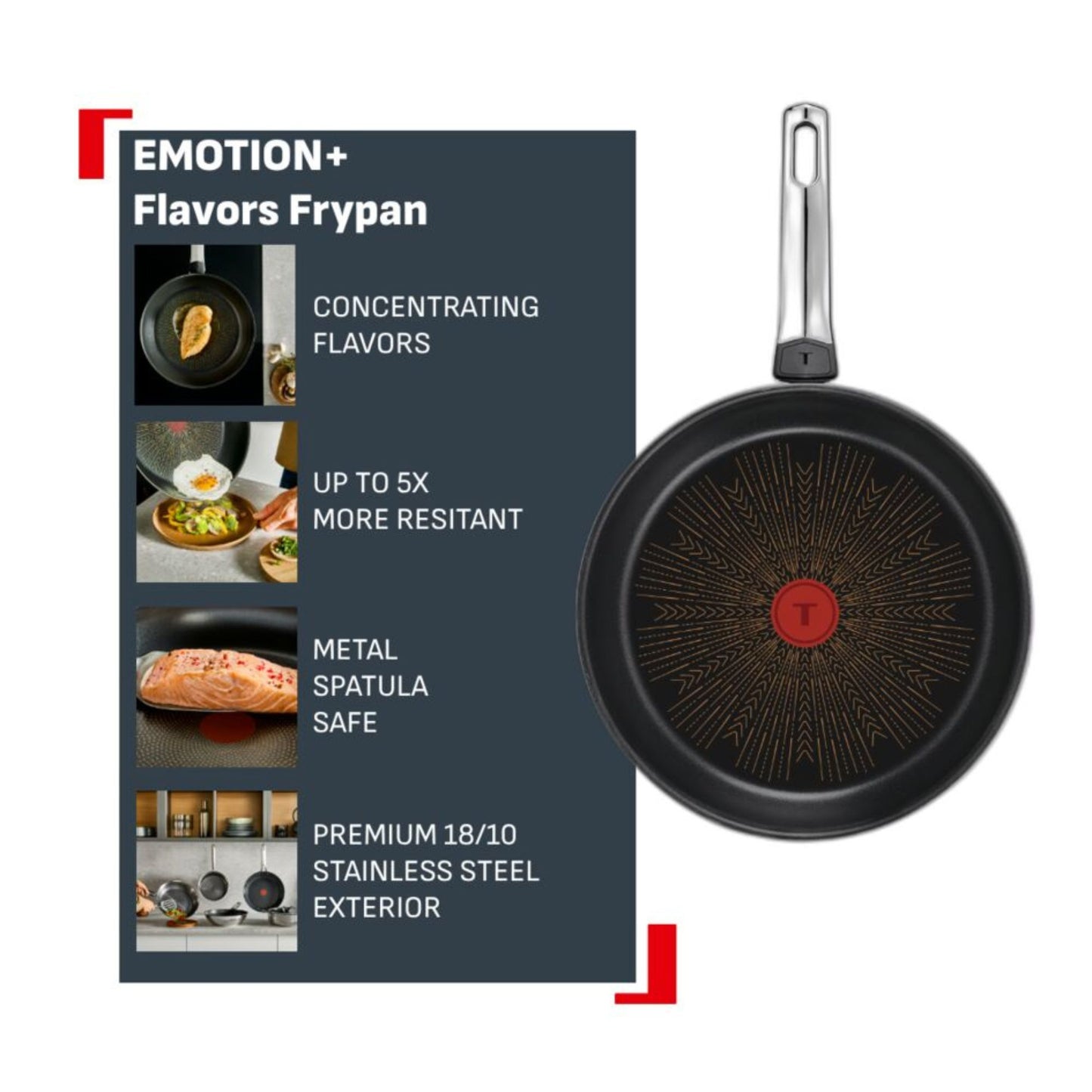 Tefal Emotion+ Flavors Induction Stainless Steel Oil Concentrating Non-Stick Frypan 28cm