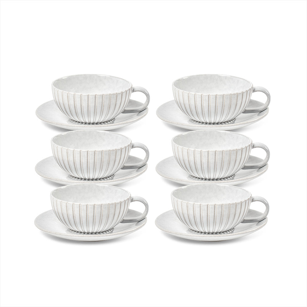 Salt & Pepper Hostess Teacup & Saucer 225ml - Set of 6