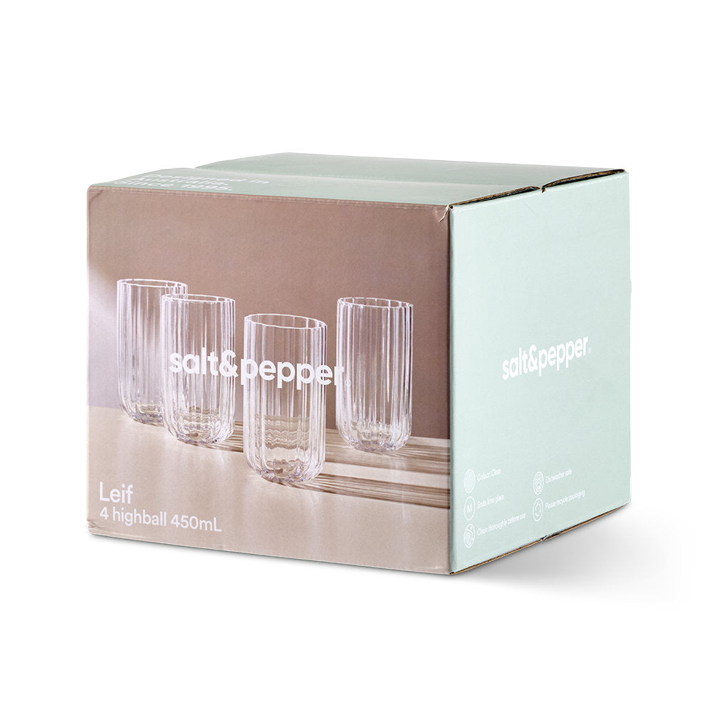 Salt & Pepper Leif Highball Glasses 450ml Set of 4