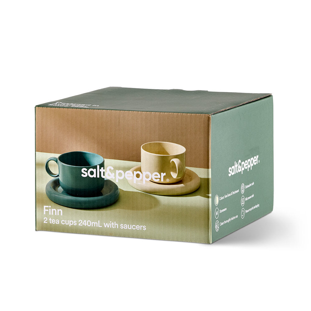 Salt & Pepper Finn Teacup & Saucer 240ml Set of 2