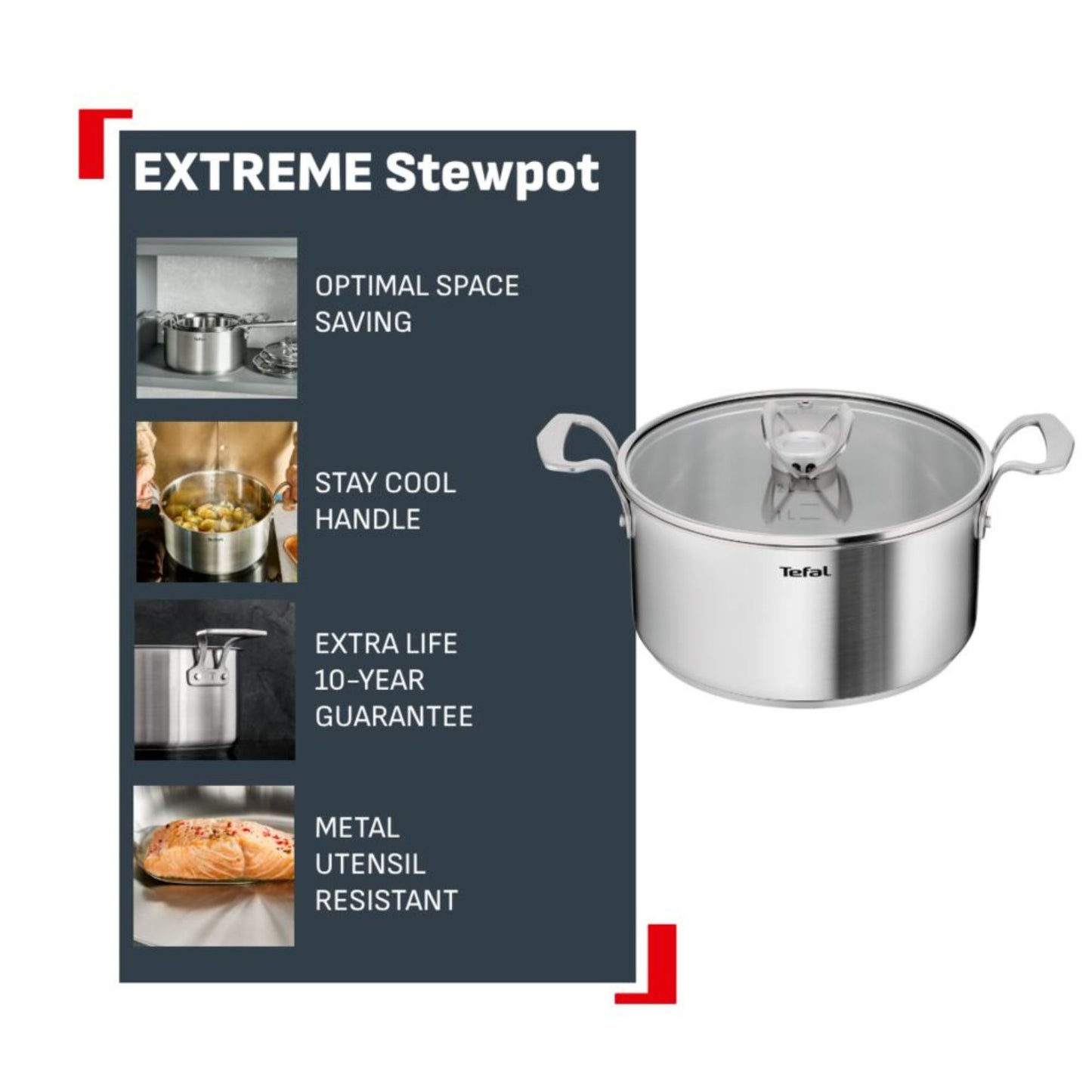 Tefal Space+ Extreme Induction Stainless Steel Stewpot 24cm & Lid