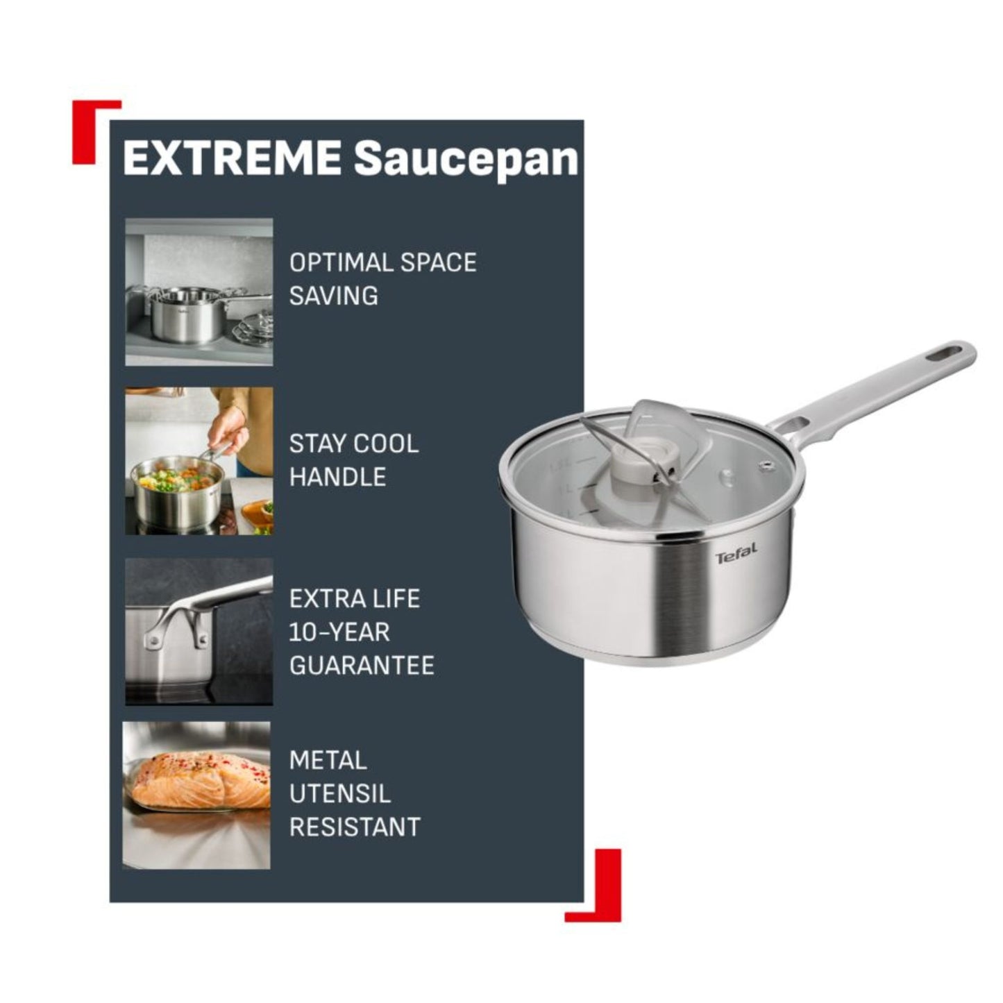 Tefal Space+ Extreme Induction Stainless Steel Saucepan 18cm & Lid