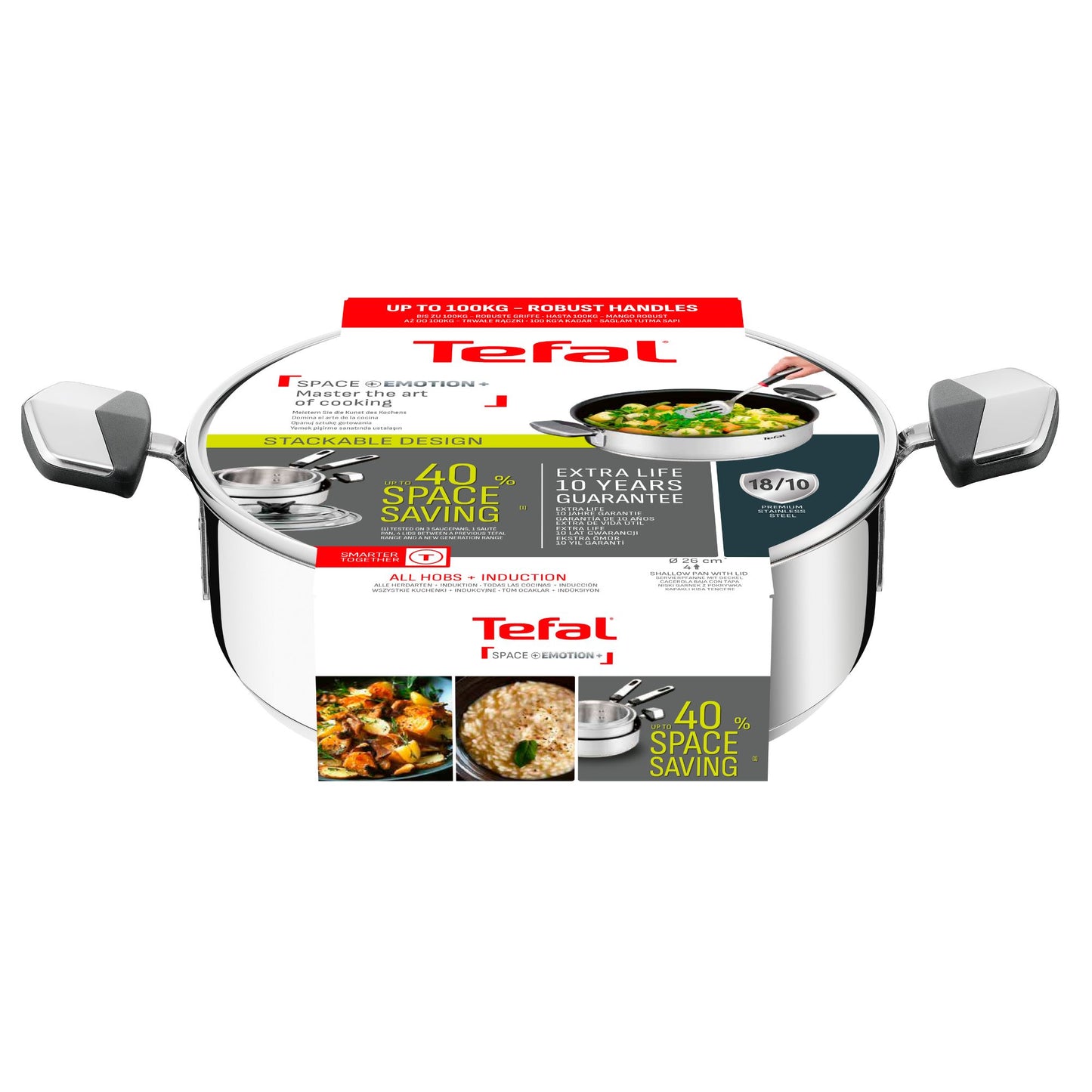 Tefal Space+ Emotion+ Induction Stainless Steel Non-Stick Shallowpan 26cm & Lid