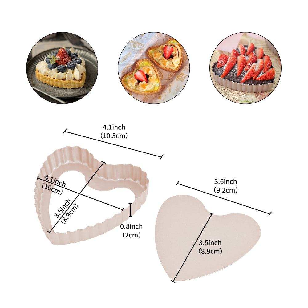 Chefmade Set of 4 Mini Loose Base Heart Tart Pans
