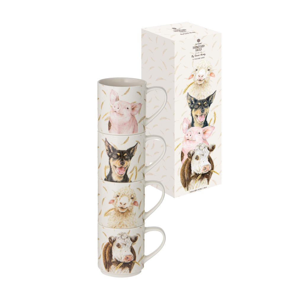 Ashdene Farmyard Faces Set Of 4 Stackable Mugs