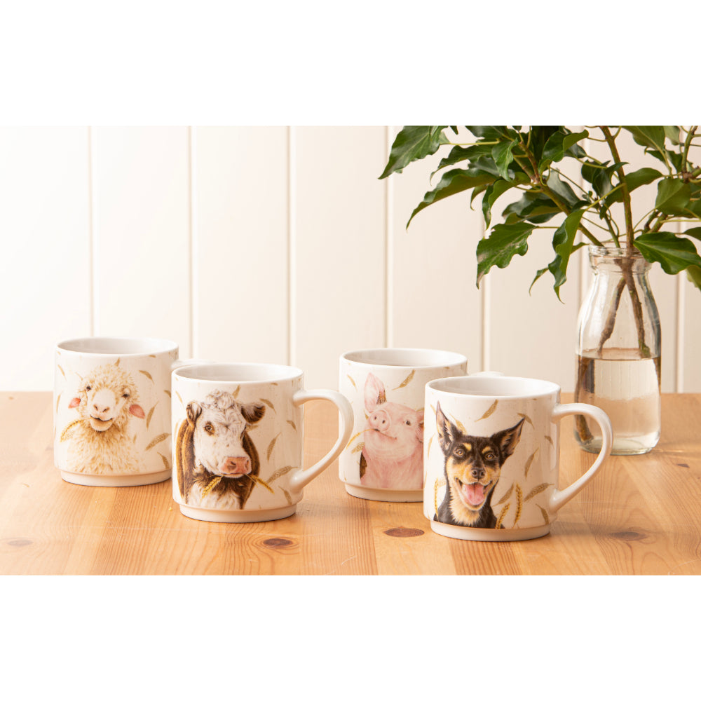 Ashdene Farmyard Faces Set Of 4 Stackable Mugs