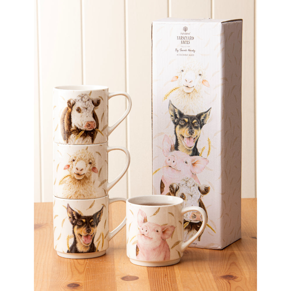 Ashdene Farmyard Faces Set Of 4 Stackable Mugs