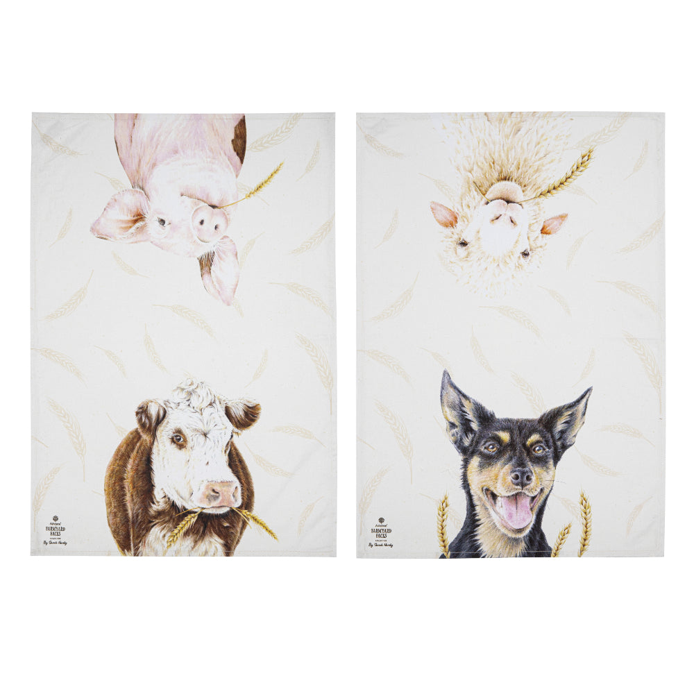 Ashdene Farmyard Faces Set Of 2 Kitchen Towels