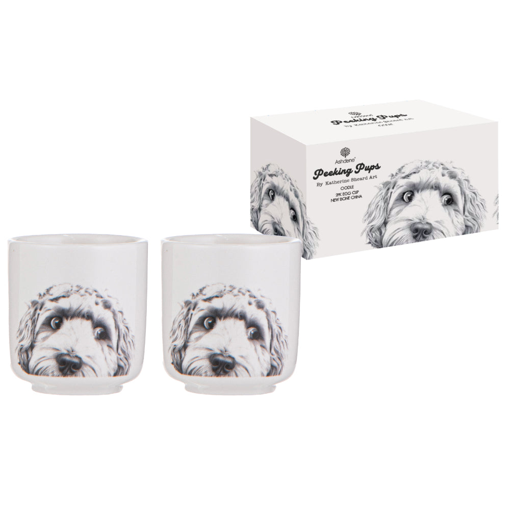 Ashdene Peeking Pups Oodle Set of 2 Egg Cups