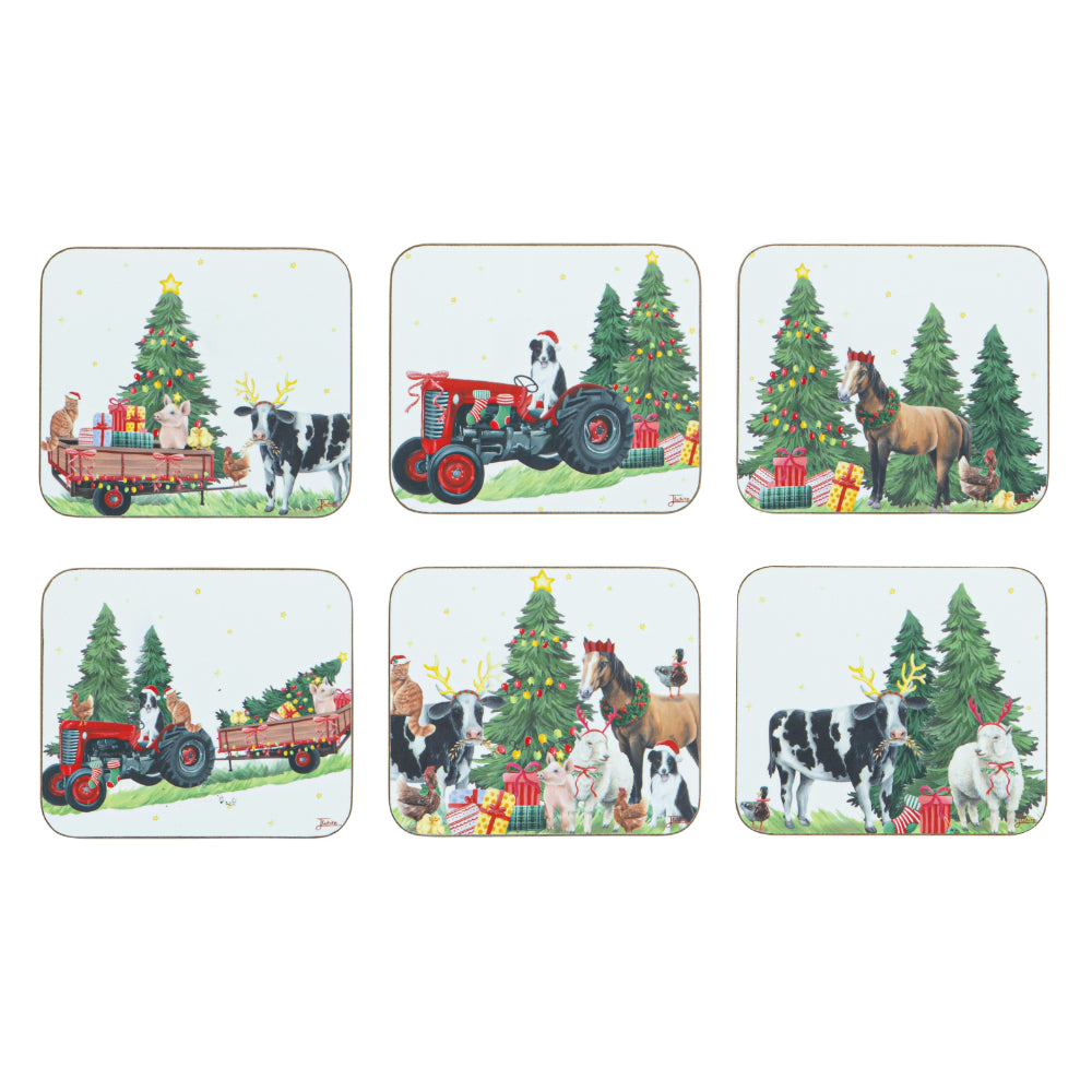 Ashdene Christmas At The Farm Set Of 6 Coasters