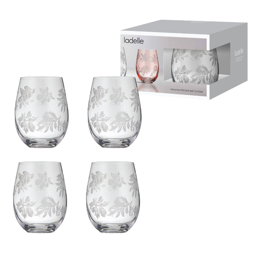 Ladelle Mossman Clear Etched Set Of 4 Tumblers