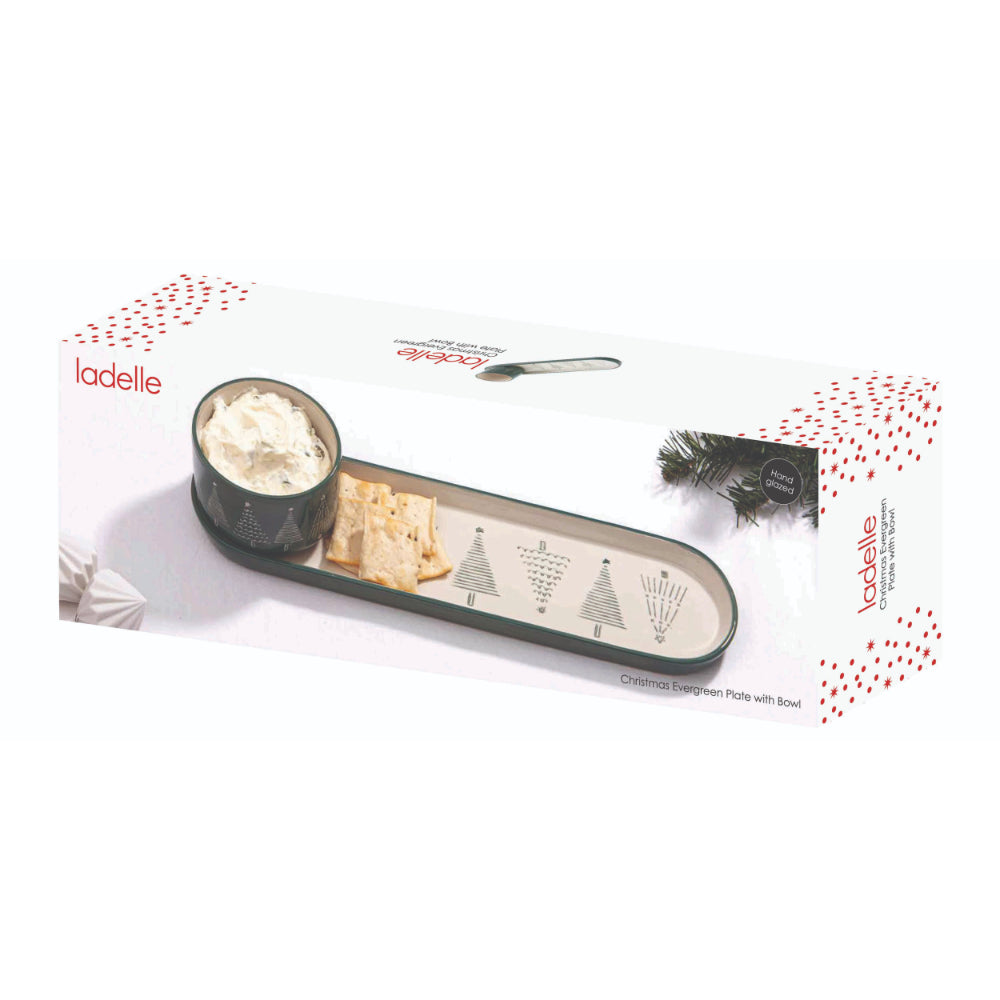 Ladelle Christmas Evergreen Plate With Bowl