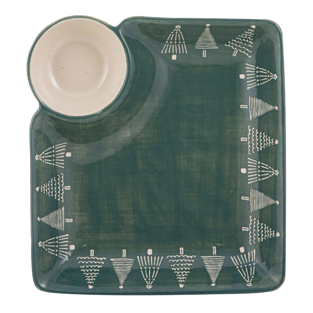 Ladelle Christmas Evergreen Chip & Dip Plate