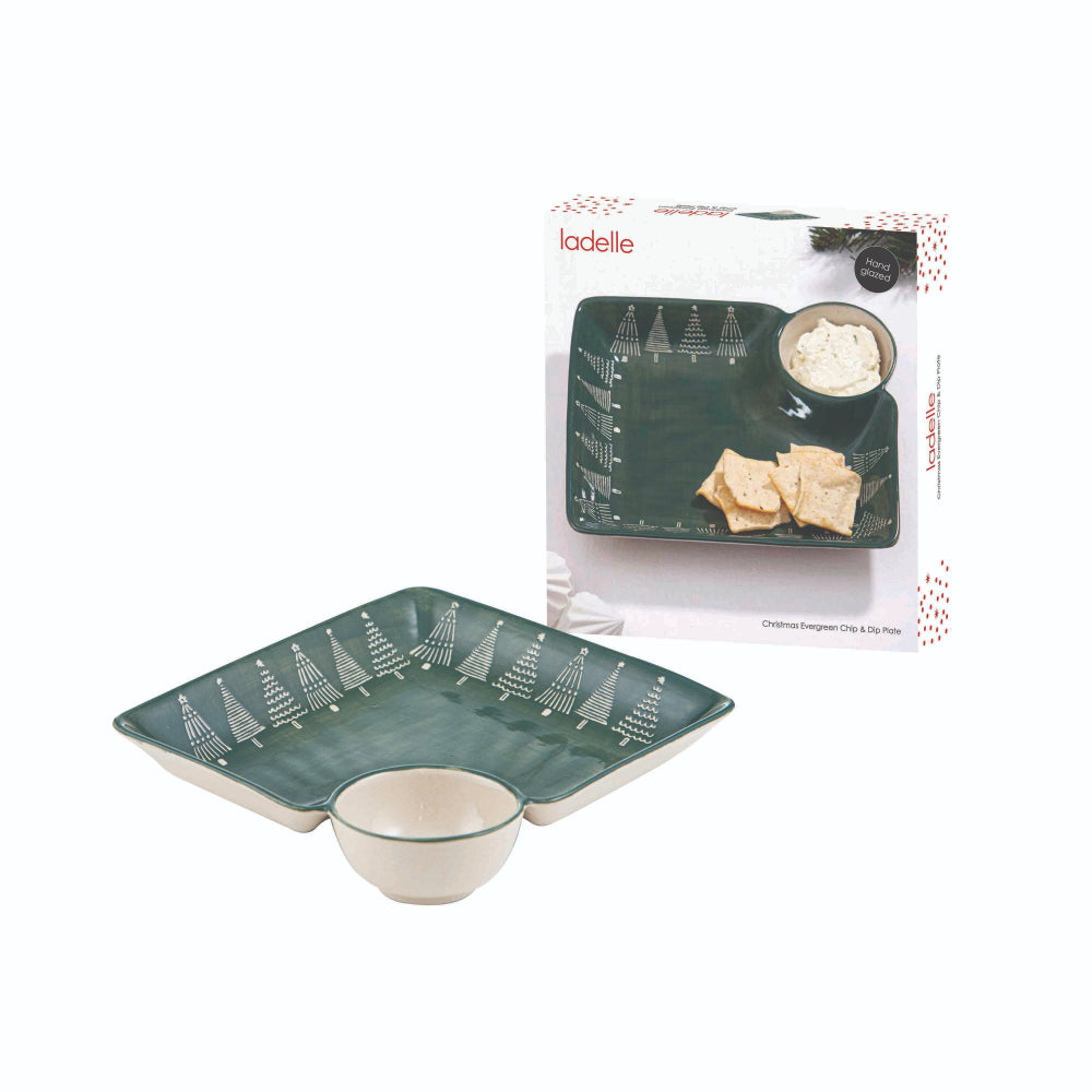 Ladelle Christmas Evergreen Chip & Dip Plate