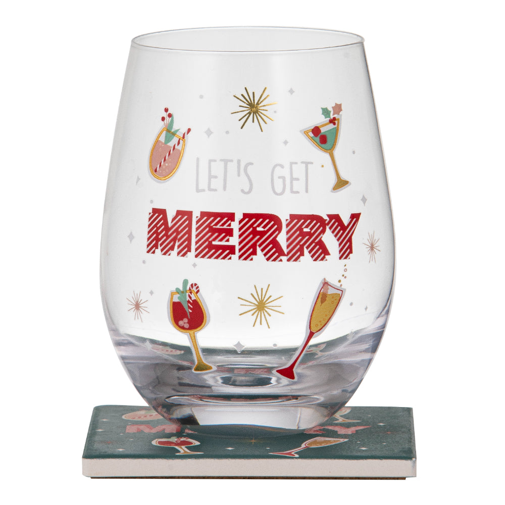Ladelle Lets Get Merry Glass & Coaster Set