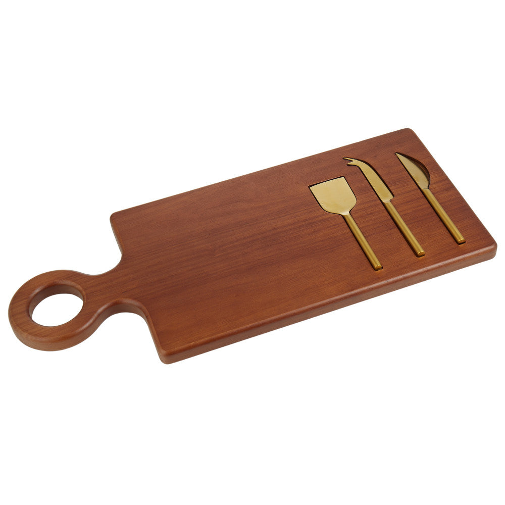 Davis & Waddell Cheese Board With Set of 3 Brass Knives