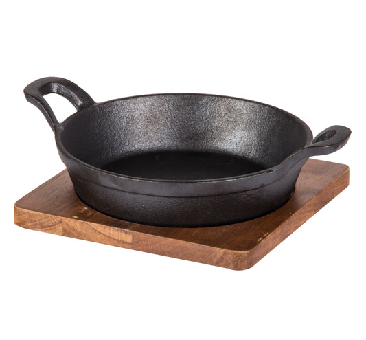 Davis & Waddell Cast Iron Round Skillet with Acacia Trivet