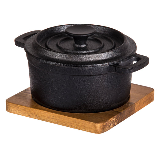Davis & Waddell Cast Iron Pot with Lid & Acacia Trviet