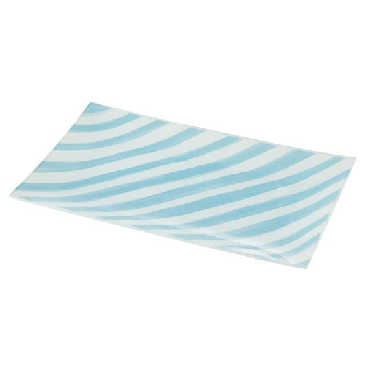 Emporium Lulu Glass Rectangular Plate blue and white stripe at Robins Kitchen