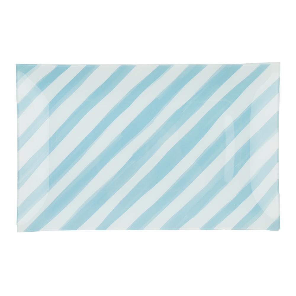Emporium Lulu Glass Rectangular Plate blue and white stripe at Robins Kitchen