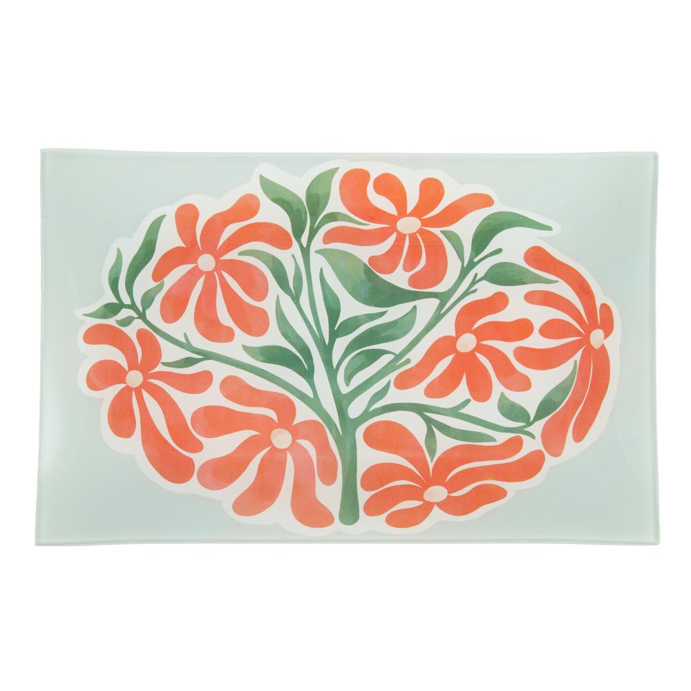 Emporium Lulu Glass Rectangular Plate green with orange flowers at Robins Kitchen