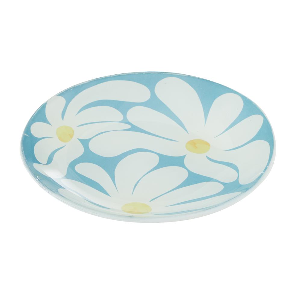 Blue with plate with white flowers -Emporium Lulu Glass Flower Plate 16cm - Robins Kitchen