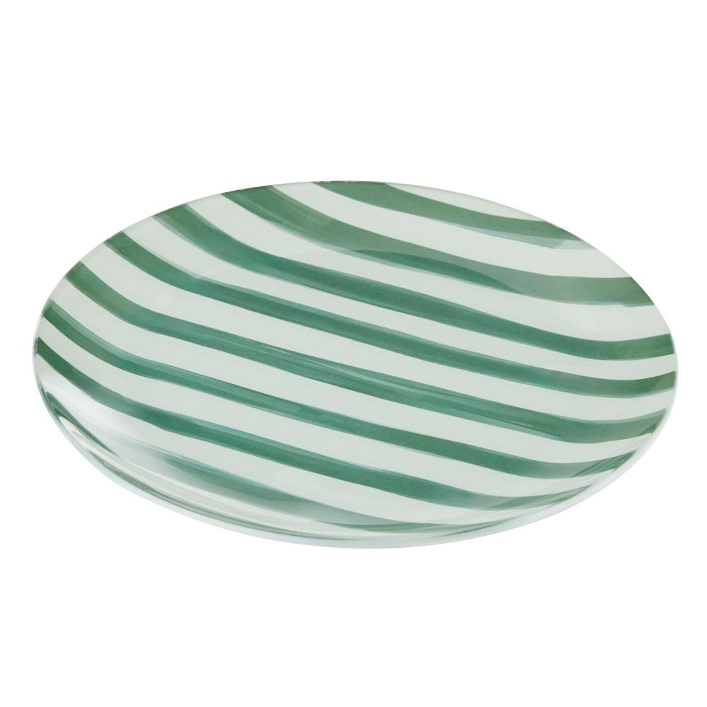 Emporium Lulu Glass Stripe Plate Green at Robins Kitchen