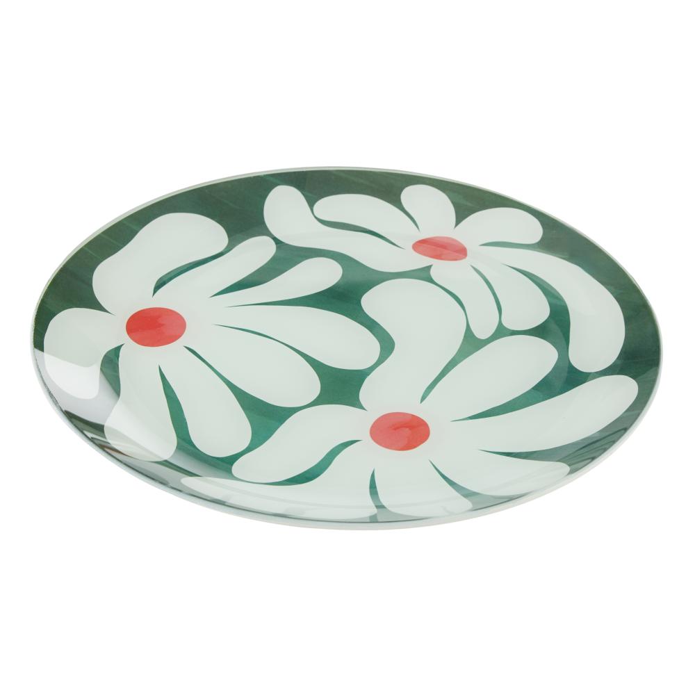 Green with plate with white flowers -Emporium Lulu Glass Flower Plate 16cm - Robins Kitchen