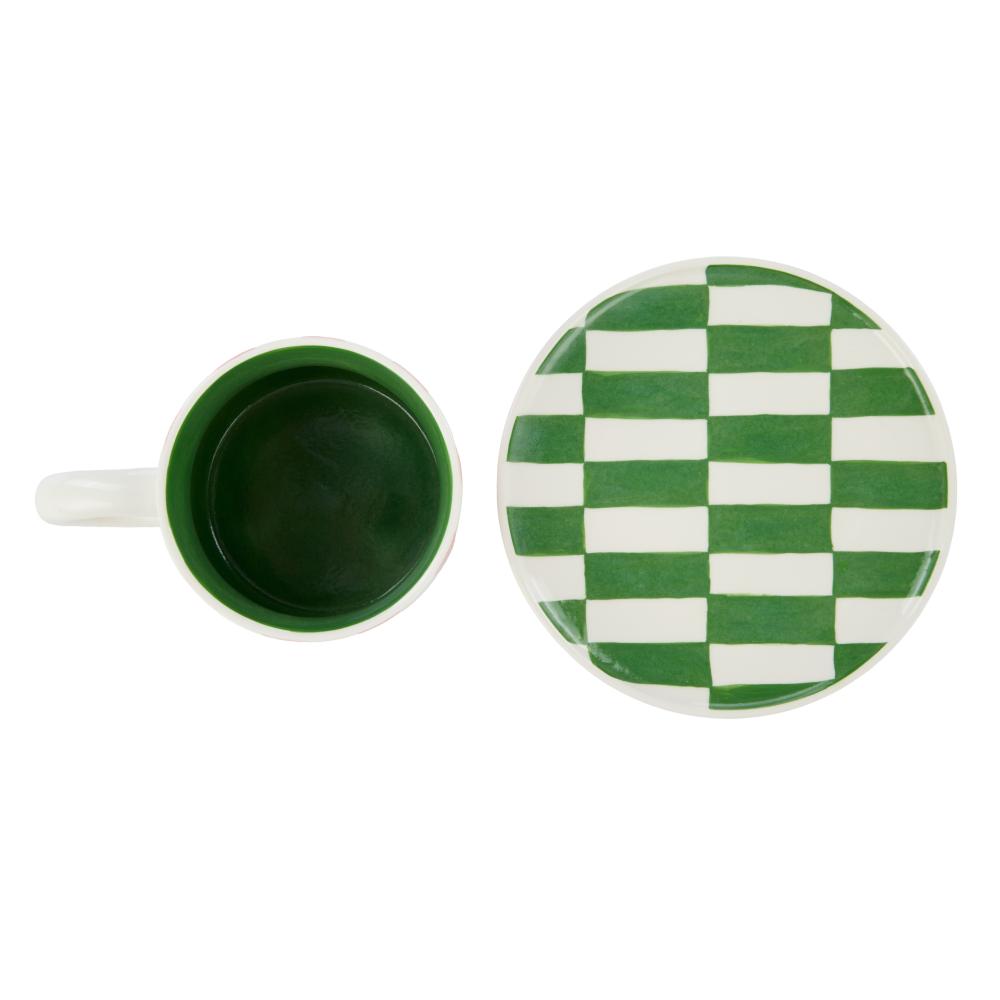 Emporium Check Mug & Plate Set Pink and Green at Robins Kitchen