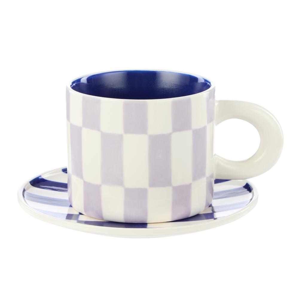 Emporium Check Mug & Plate Set Purple and Blue at Robins Kitchen