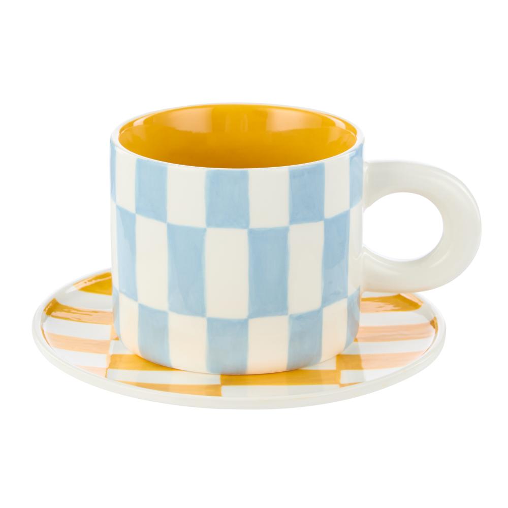 Emporium Check Mug & Plate Set Blue and Yellow at Robins Kitchen