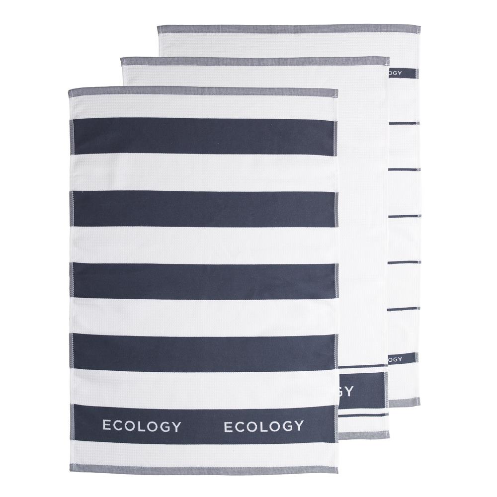 Ecology Fold Set of 3 Tea Towels navy