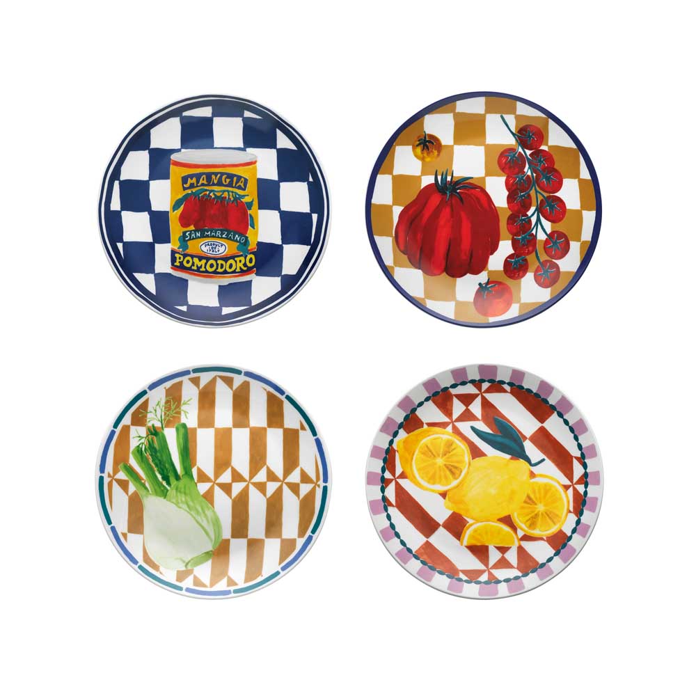 Porto Valentina 12 Piece Dinnerset Multicoloured with side plates at Robins Kitchen
