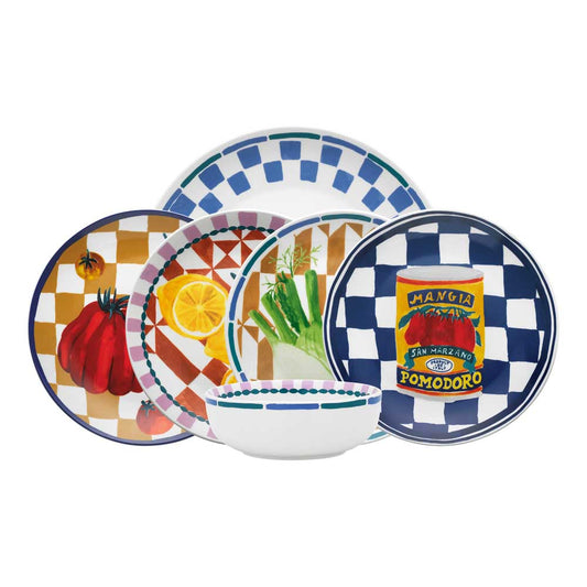 Porto Valentina 12 Piece Dinnerset Multicoloured with Dinner plates, side plates, and bowls, at Robins Kitchen