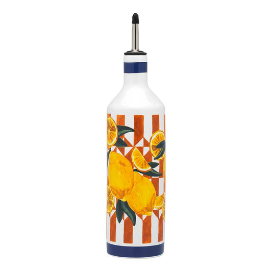 Porto Valentina Oil Bottle 750ml Orange Stripe with lemons at Robins Kitchen